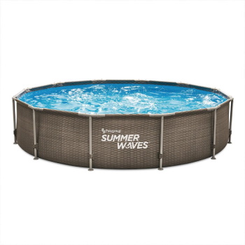 Okrugli bazen sa metalnim ramom 366x91cm Summer Waves Rattan + Filter pumpa + Merdevine + Zaštitni prekrivač